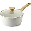 SENSARTE White Ceramic Nonstick Saucepan with Lid 1.5 Quarts, Small Cooking Pot with Stay Cool Handle, Induction Compatible Saucepot, White Granite Coating, Free of Intentionally Added PTFE/PFOA/PFAS
